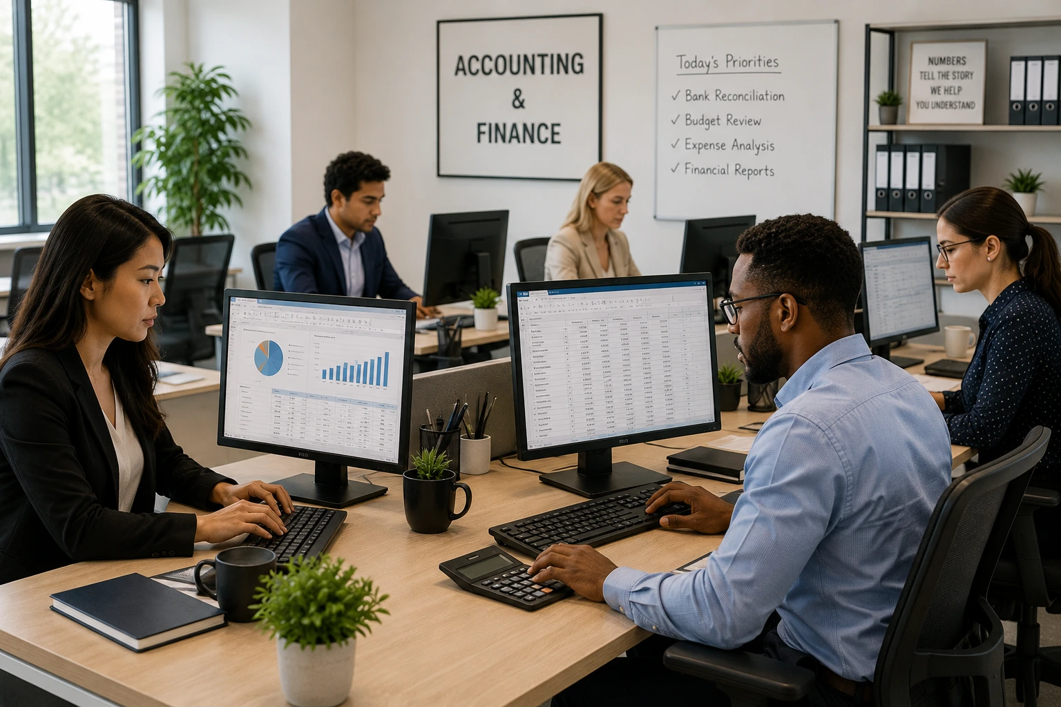 Accounting And Finance Team Working In The Office Accounting and finance professionals working at computers in an office