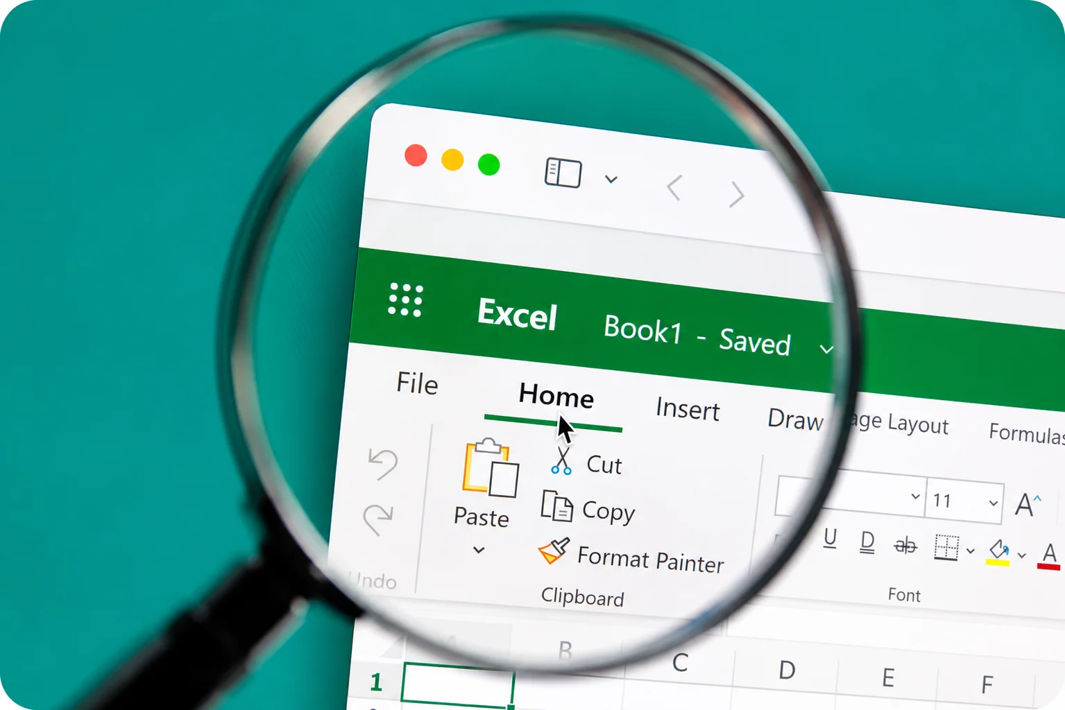 Magnified Excel Ribbon On Teal Background | EmployTest microsot excel zoomed in