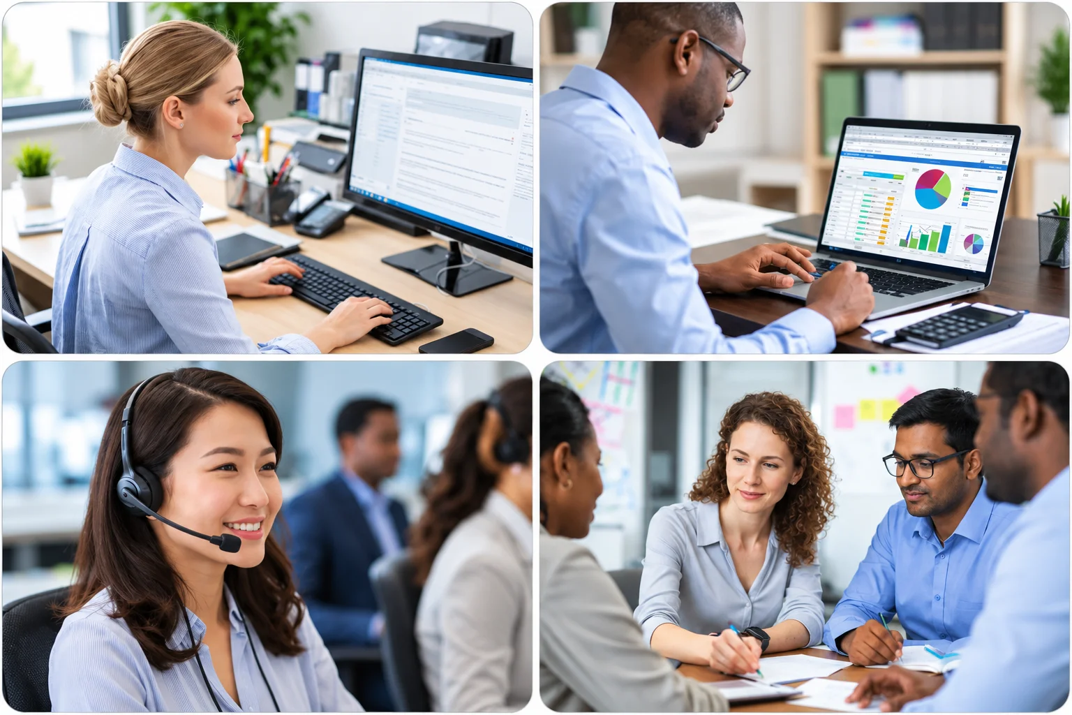 Modern Office Collaboration Montage | EmployTest Administrative assistants, finance staff, and project coordinators who benefit from Microsoft Office skills testing