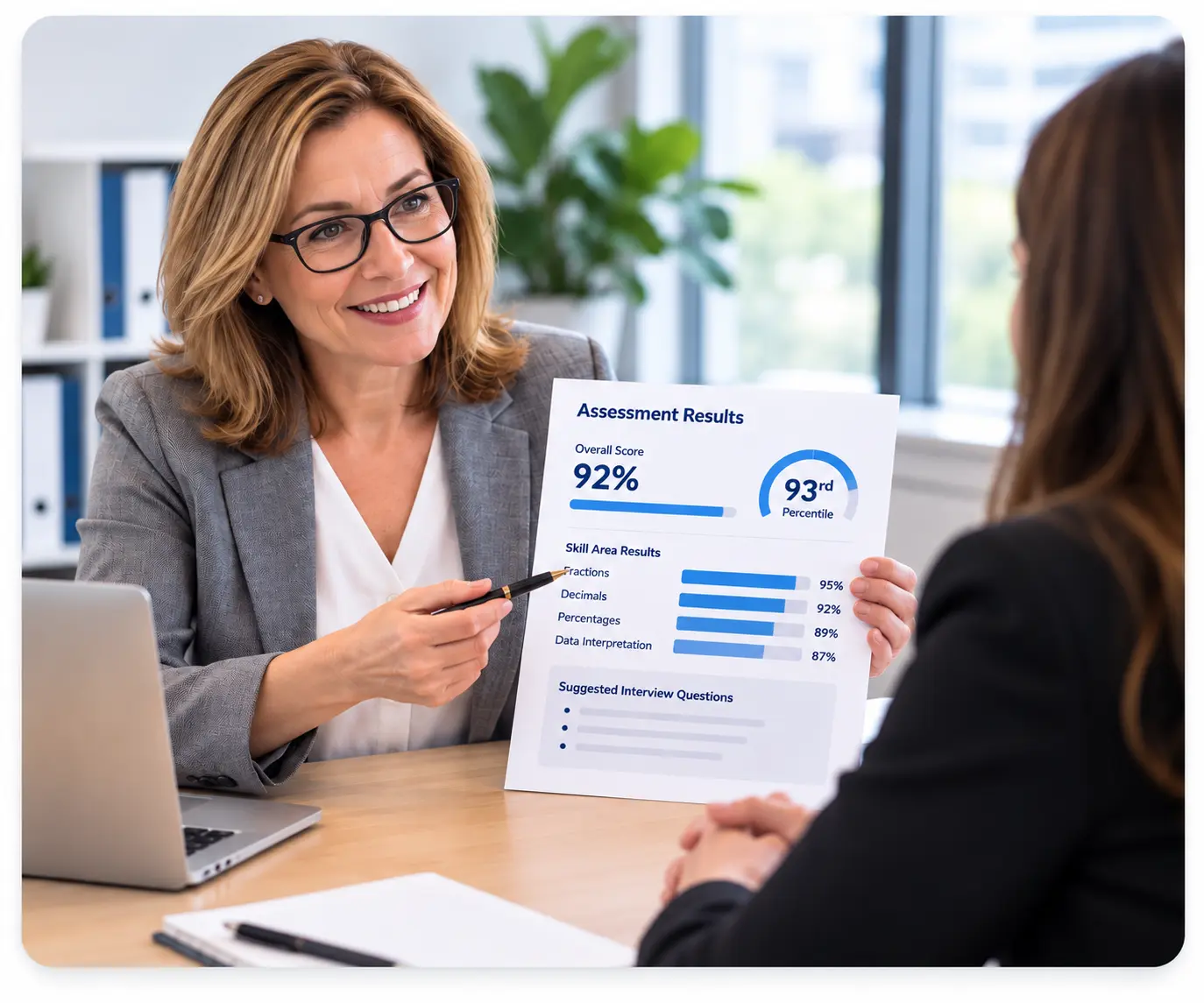 Positive Assessment Results Meeting | EmployTest Hiring manager using math test results to guide a structured interview