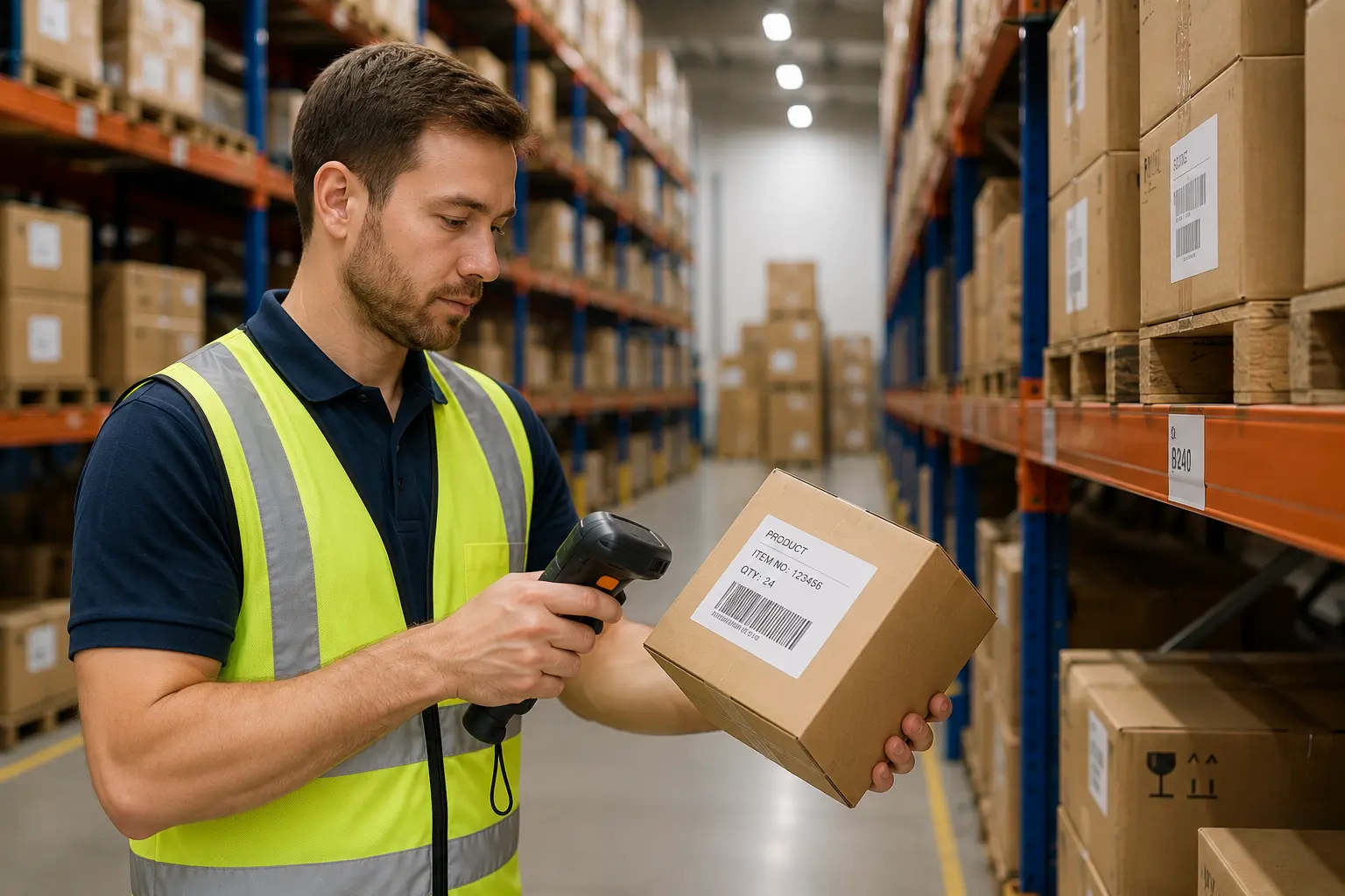 Warehouse Worker Scanning Inventory Boxes | EmployTest manufacturing pre-employment assessment results review for hiring managers