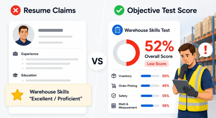 Resume Claim Vs Objective Test Scores | EmployTest objective warehouse worker screening test vs resume-only hiring review