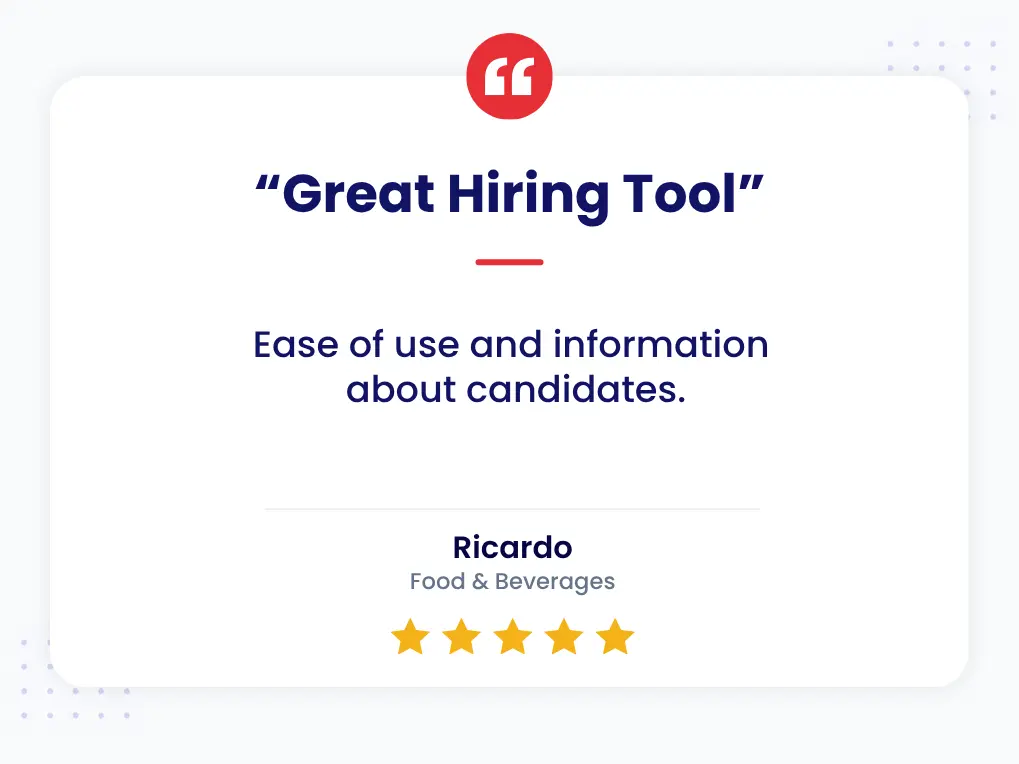 Client Review Employment Testing Services For Restaurants 5-star review from Ricardo in food & beverages: