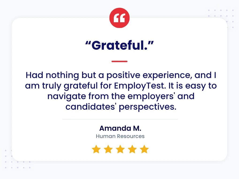 Client Review Pre Employment Test For Logistics And Transportation 5-star review from Amanda M. in Human Resources:
