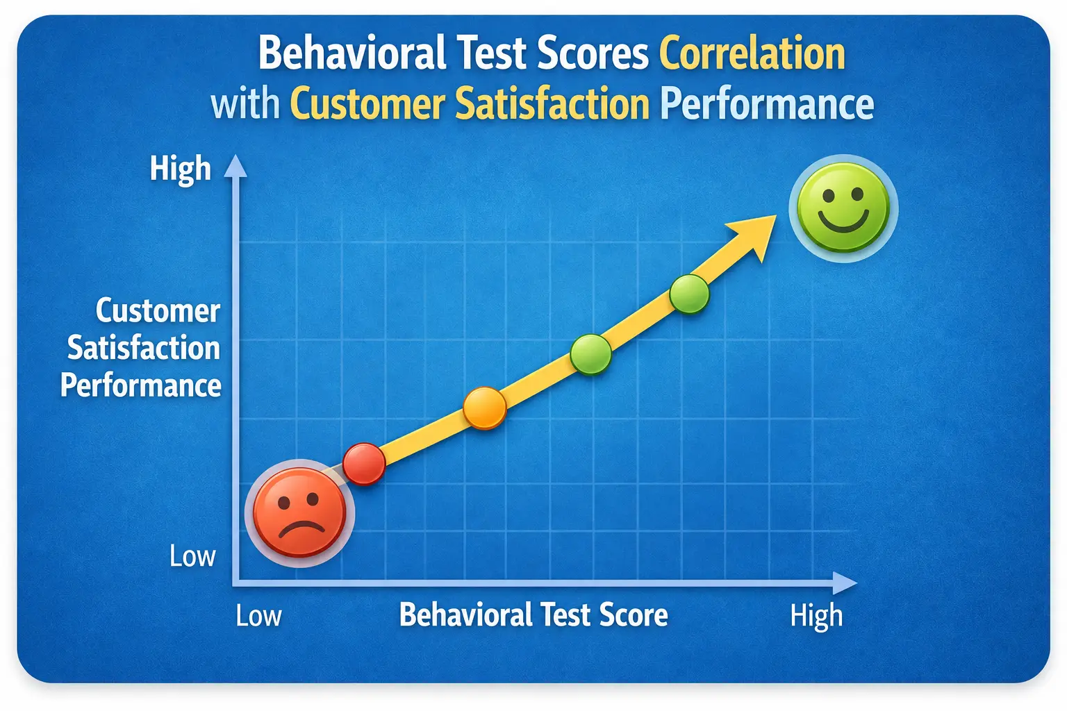 Correlation Between Behavioral Skills Test And Customer Satisfaction Performance | EmployTest Diagram showing correlation between behavioral test scores and customer satisfaction performance