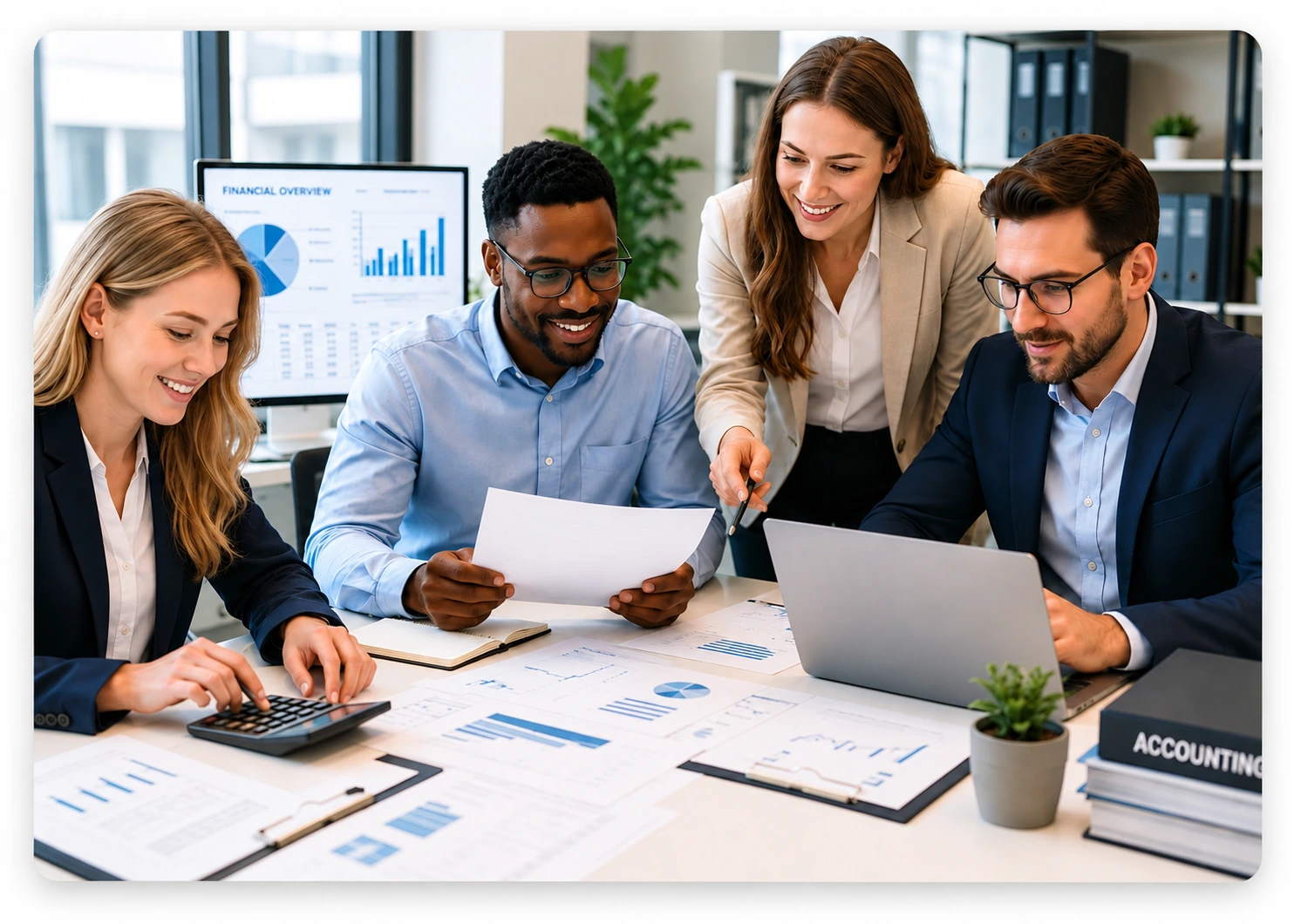 Accounting Team Reviewing Financial Reports | EmployTest Job applicants suited for the payroll knowledge test for applicants