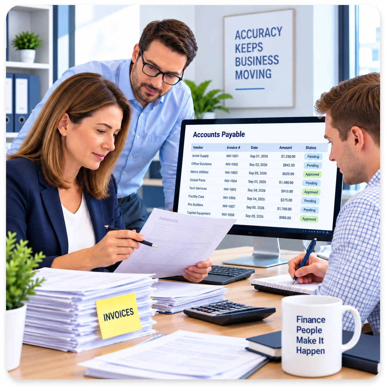 Collaborative Accounts Payable Review | EmployTest Small business finance team that uses accounts payable testing when hiring