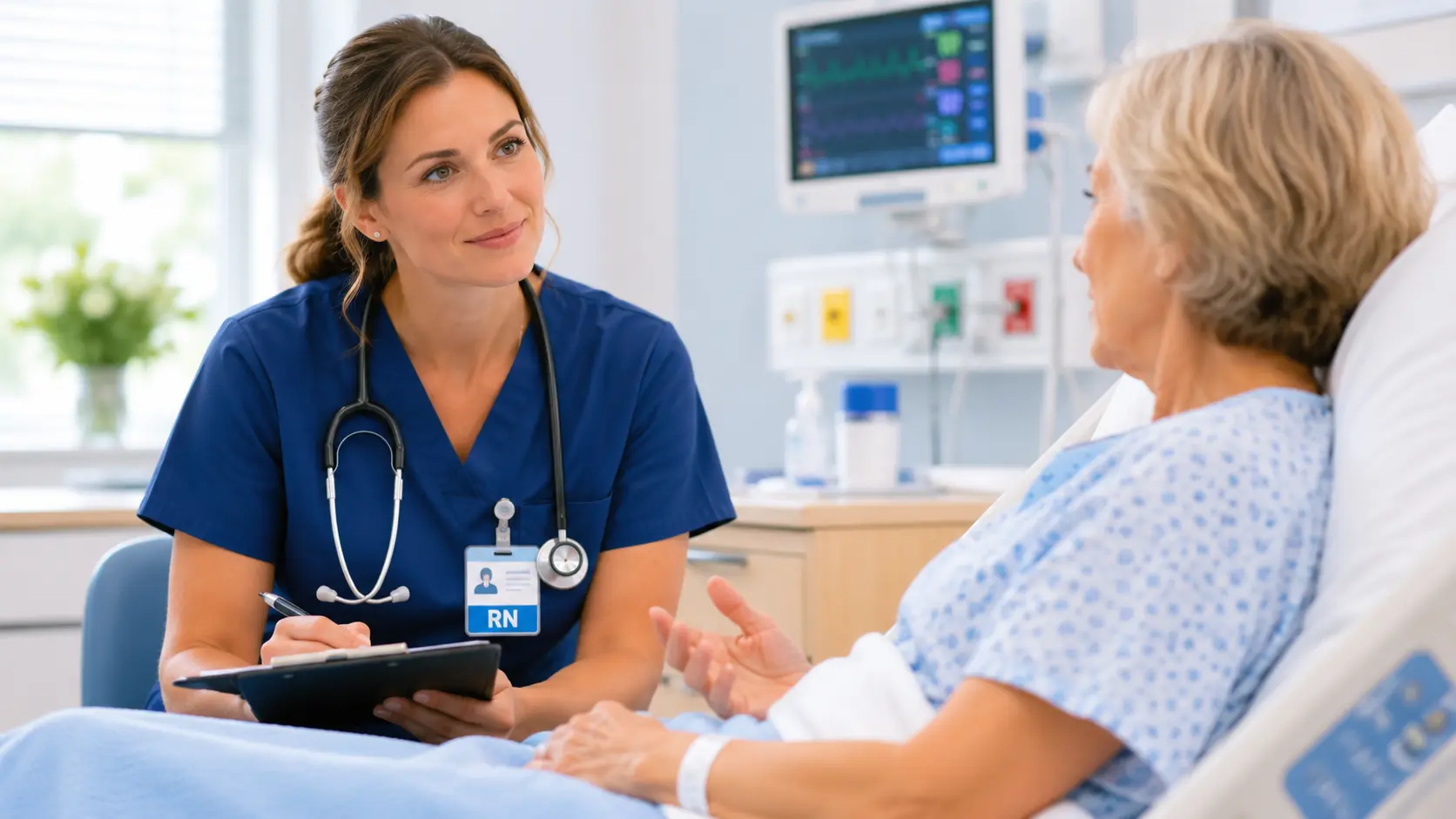 Compassionate Nurse Listening At Bedside Patient experience ratings reflect the behavior of frontline healthcare staff