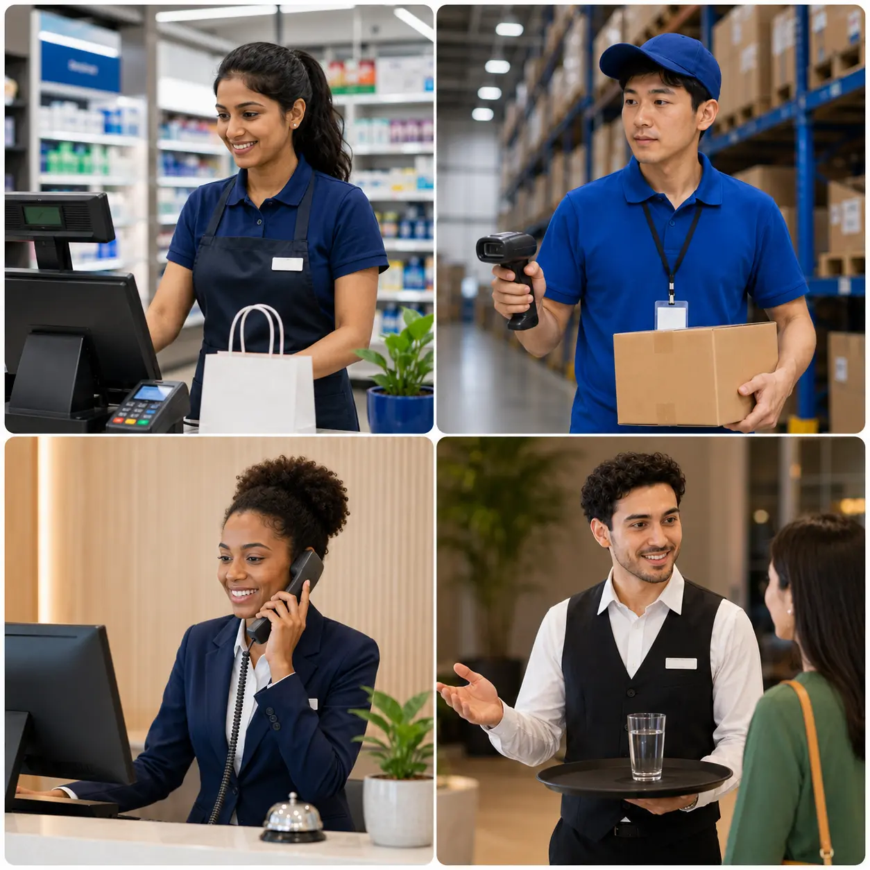 Customer Service In Diverse Environments Entry-level roles suited for a reliability test for job applicants: retail, warehouse, hospitality, admin