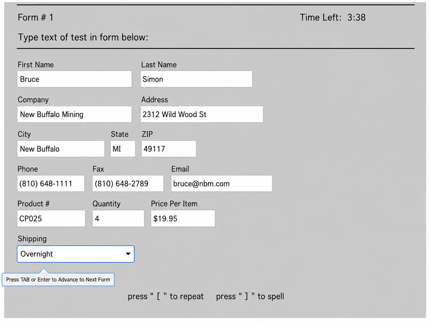 Data Entry Audio Pre Employment Test Sample Question | EmployTest Data Entry Audio Pre-Employment Test sample question screen