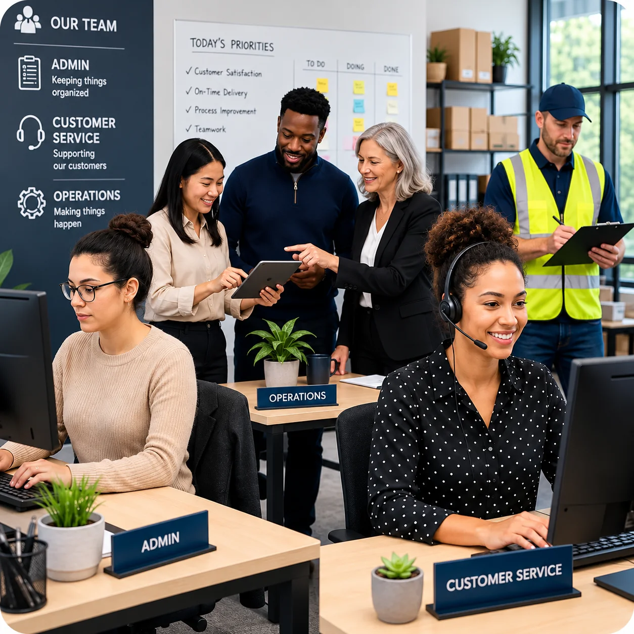 Collaborative Operations Team Workspace | EmployTest Hiring managers reviewing candidates for admin, customer service, and operations roles using the General Skills Assessment.