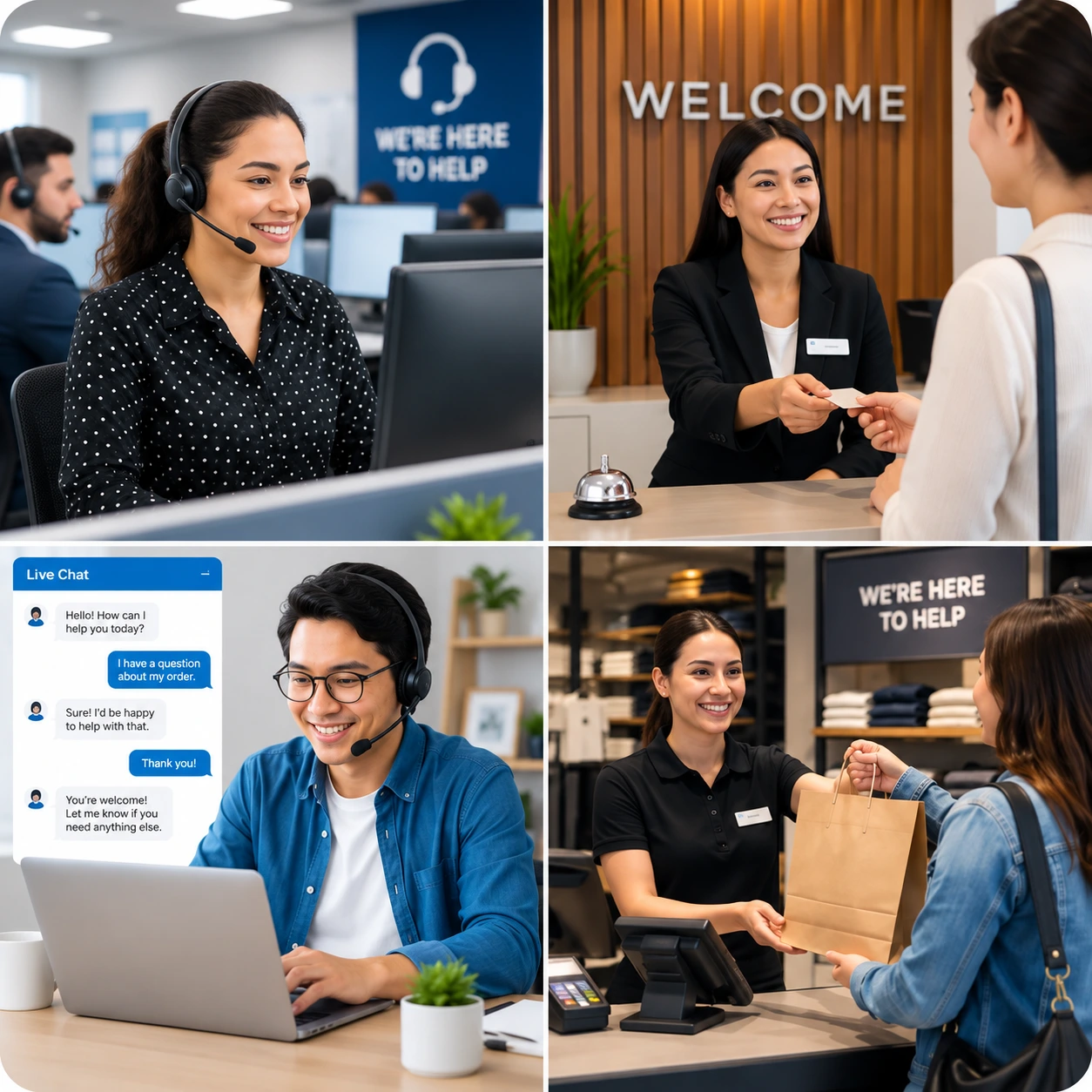 Friendly Customer Service Across Channels | EmployTest Customer service hiring roles that benefit from the Basic Customer Service Skills Test including call center, receptionist, and remote support