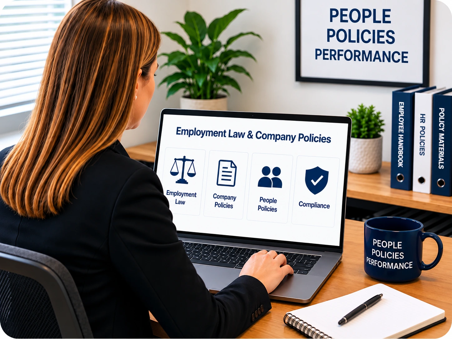 Modern HR Compliance Workspace | EmployTest HR generalist reviewing employment law materials covered by the HR knowledge test for candidates