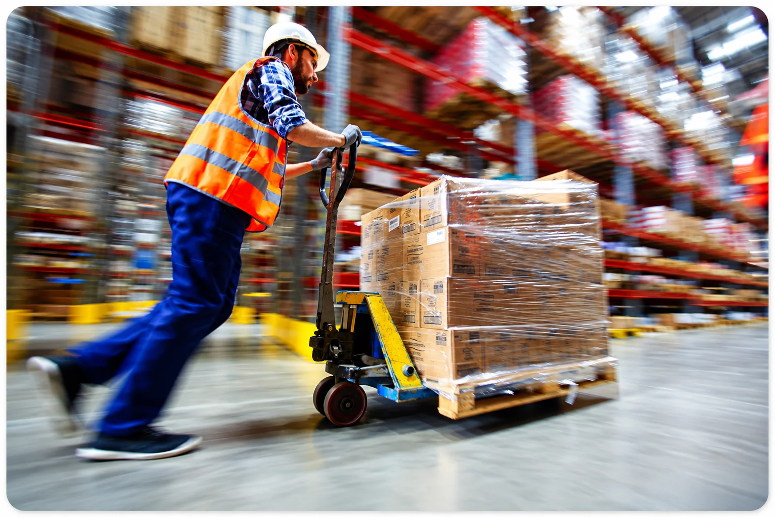 Warehouse Worker Racing Through Aisles | EmployTest Edited Warehouse Worker Racing Through Aisles