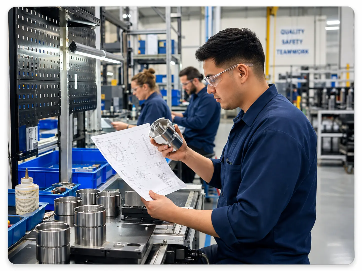 Focused Quality Inspection On The Assembly Line | EmployTest Manufacturing assessment test for assemblers, machine operators, and quality inspectors