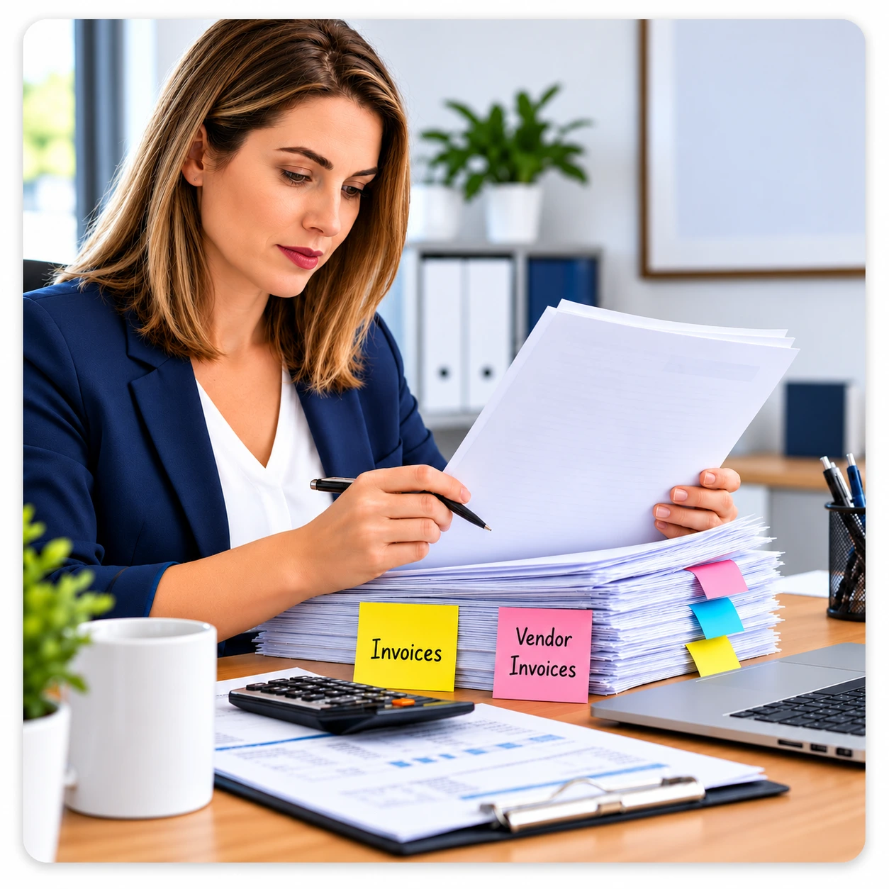 Focused Review Of Invoices | EmployTest Accounts payable candidate reviewing vendor invoices during an accounts payable assessment