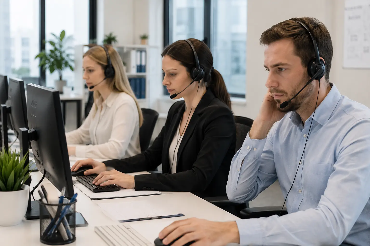 Modern Office Workspace With Focused Employees | EmployTest Sales and customer service employees who benefit from grit and resilience testing