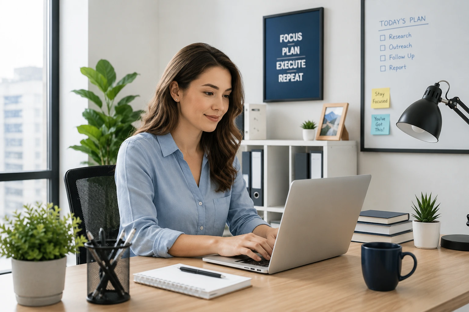 Productive Workspace With Natural Light Office employee completing a behavioral test for entry-level jobs on a laptop in a modern workplace