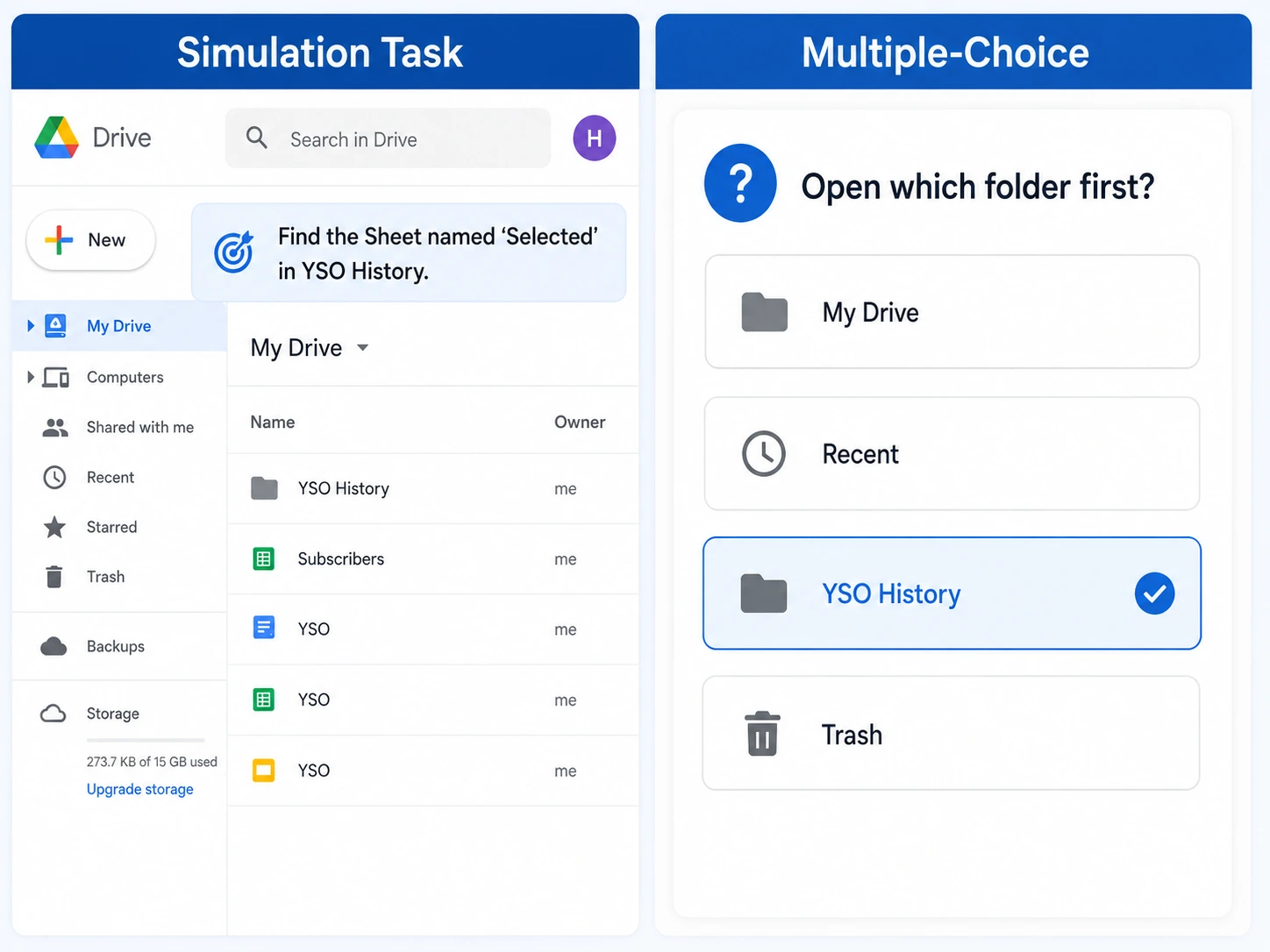 Simulation Task And Multiple Choice Guide Comparison of a simulation-based Google Suite task versus a multiple-choice question.
