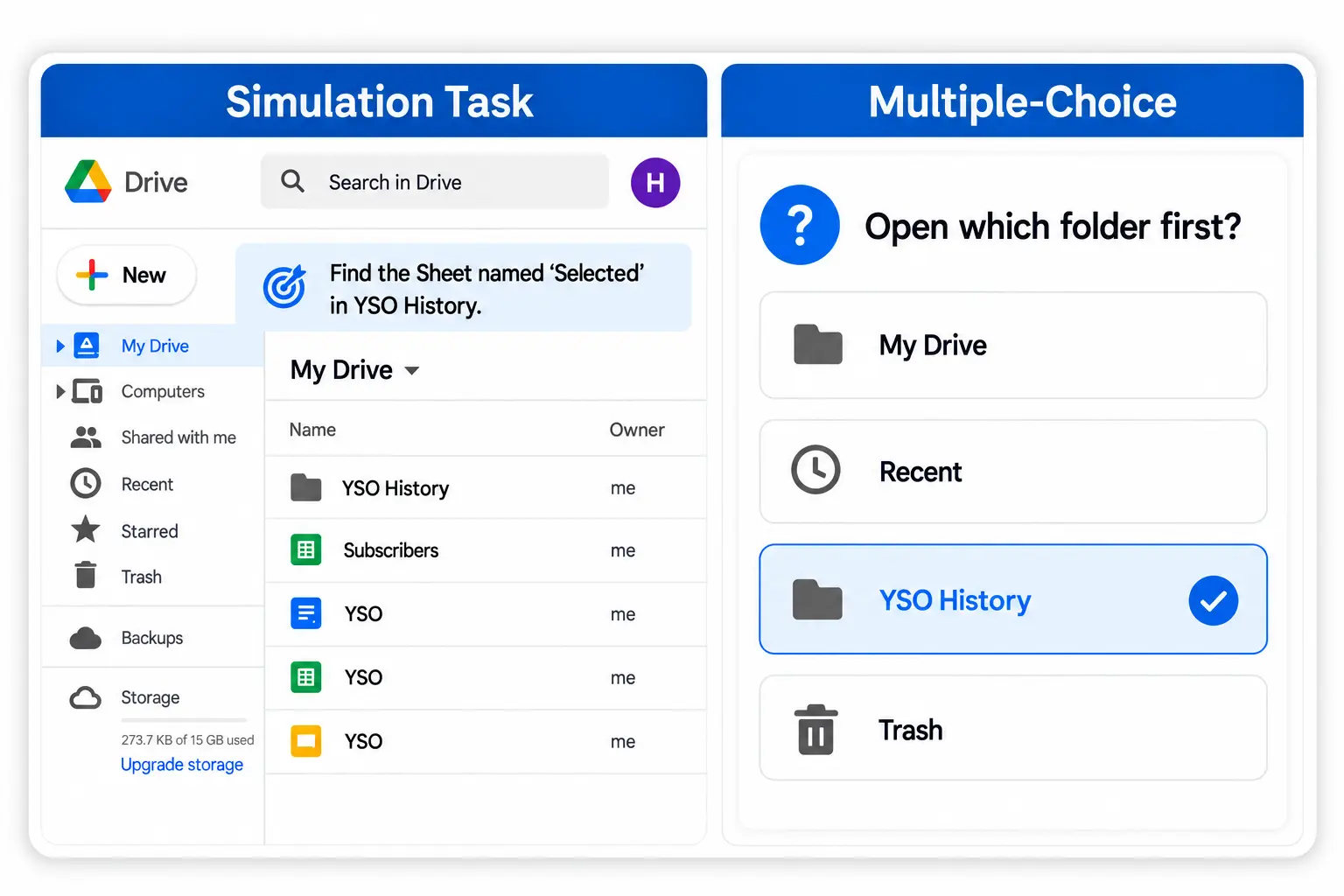 Simulation Task Vs Multiple Choice Guide | EmployTest Comparison of a simulation-based Google Suite task versus a multiple-choice question.