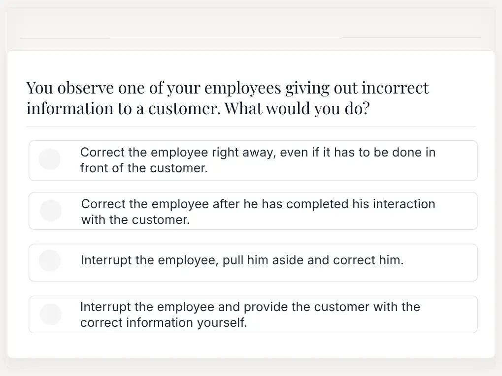 Situational Judgment Test For Supervisors Sample Question | EmployTest Situational Judgment Test For Supervisors Sample Question
