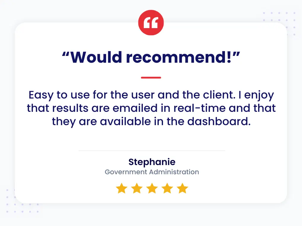 Client Review Recruitment Assessment Tool For Receptionist 5-star review from Stephanie in government administration: