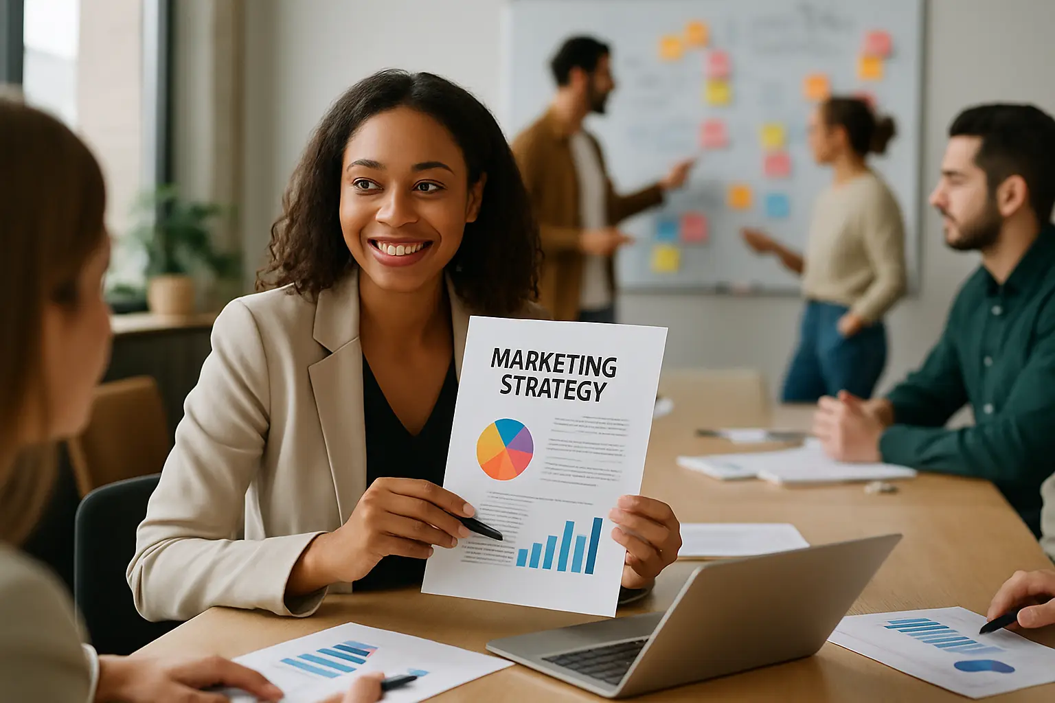 Marketing Manager Presenting Strategy To Her Team Marketing Manager Presenting Strategy To Her Team
