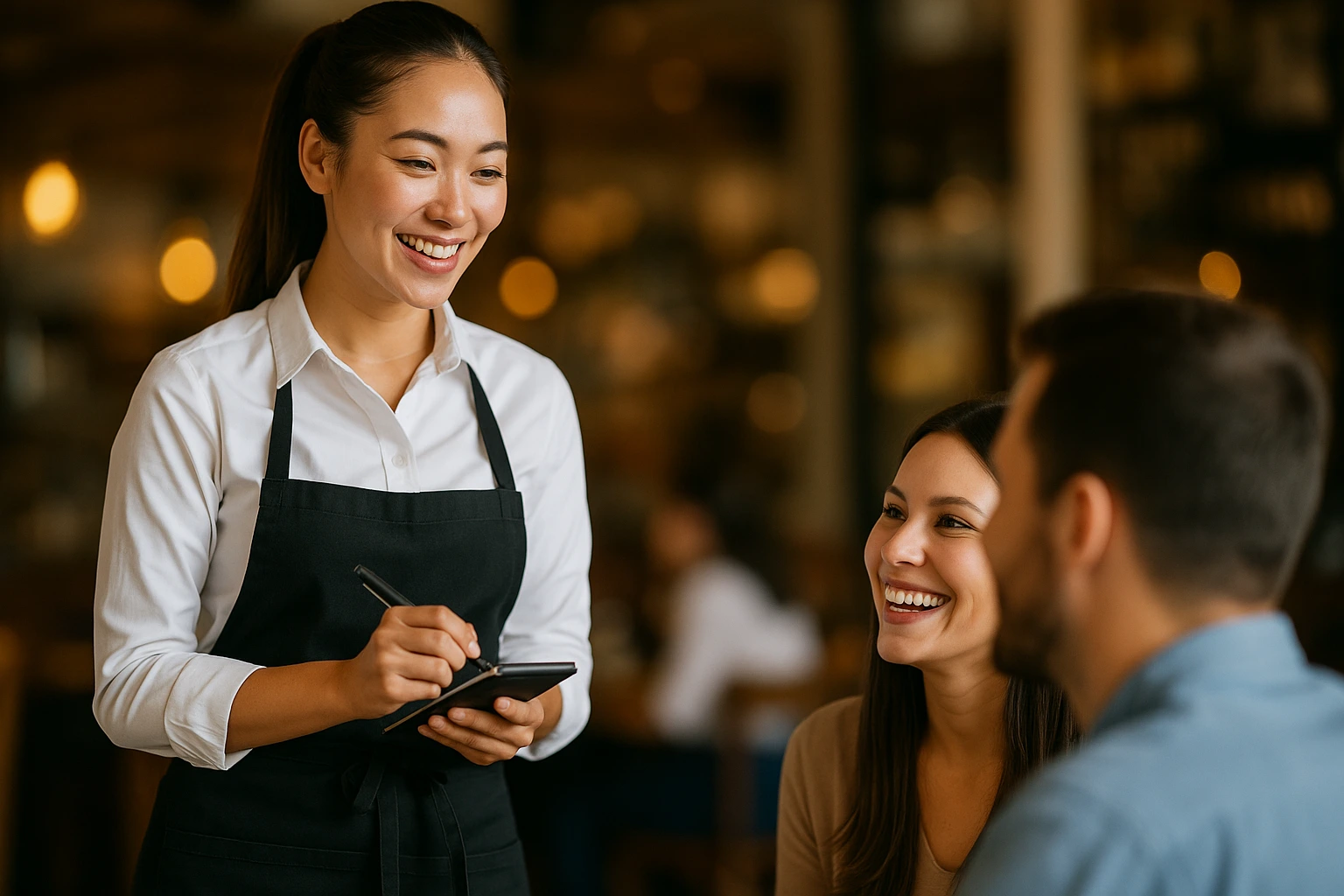 Food Server Talking To The Customers Providing Excellent Customer Service Food Server Talking To The Customers Providing Excellent Customer Service