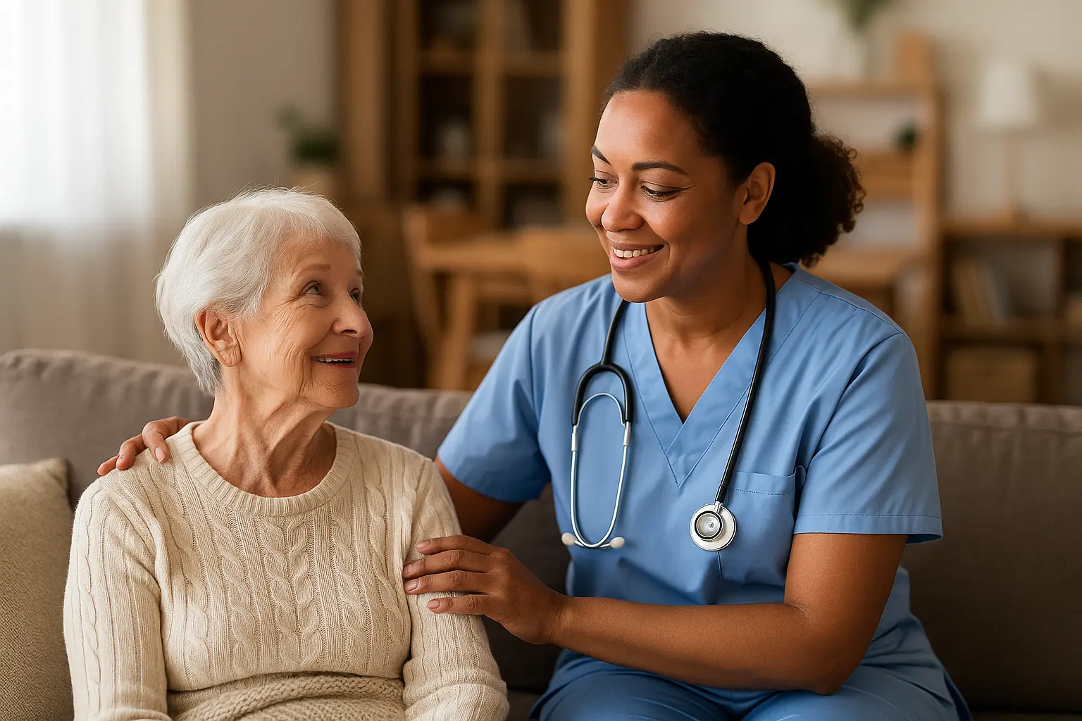 Home Health Aide Taking Care Of Her Patient Home Health Aide Taking Care Of Her Patient