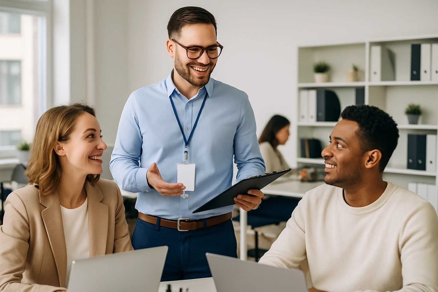 Supervisor Working In The Office With His Team Members Supervisor Working In The Office With His Team Members